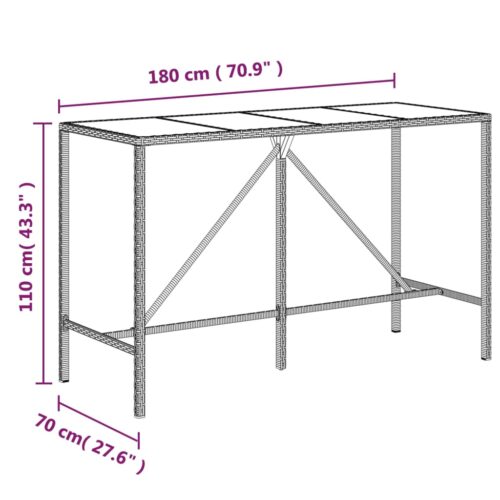 Bar Table with Glass Top Grey 180x70x110cm Poly Rattan - Image 6