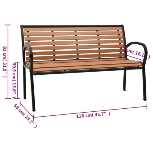Garden Bench Black Brown 116cm Steel WPC - Image 6