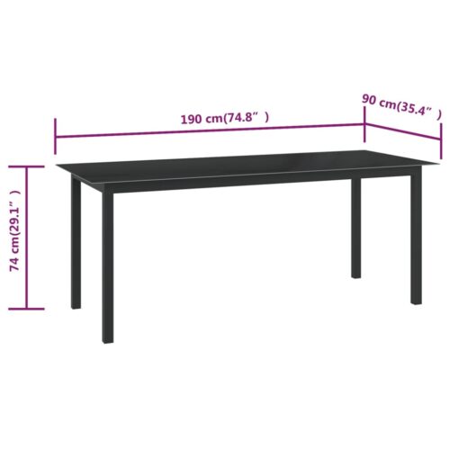 Garden Table Black 190x90x74cm Aluminium Glass - Image 5