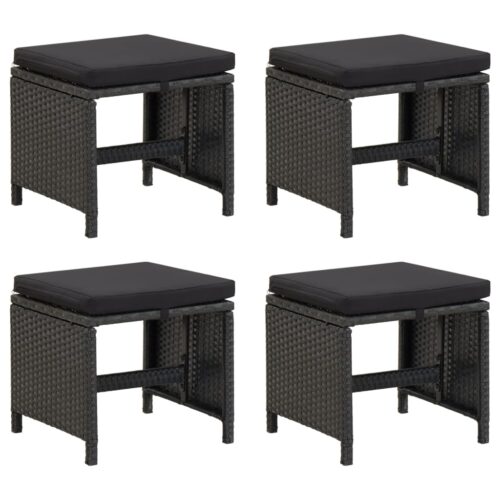 Garden Stools 4pcs with Cushions Poly Rattan Black