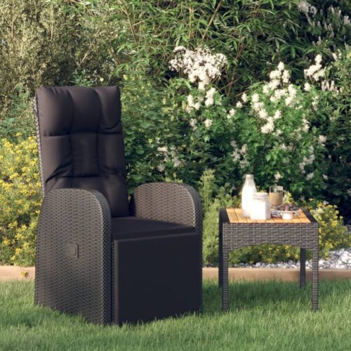 Reclining Garden Chair with Cushion Poly Rattan Black - Image 7