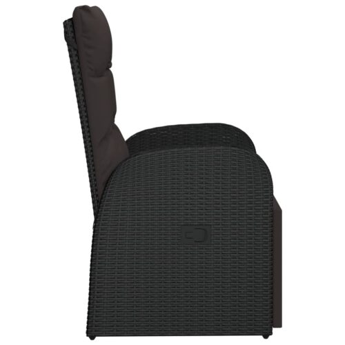 Reclining Garden Chair with Cushion Poly Rattan Black - Image 4