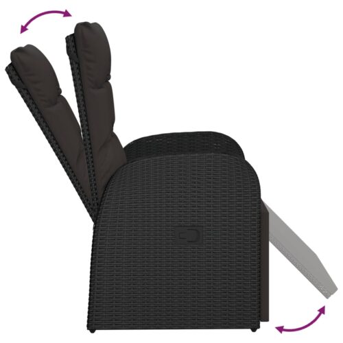 Reclining Garden Chair with Cushion Poly Rattan Black - Image 5