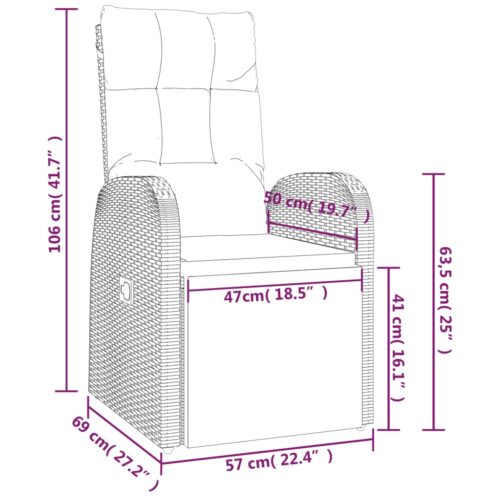 Reclining Garden Chair with Cushion Poly Rattan Black - Image 6