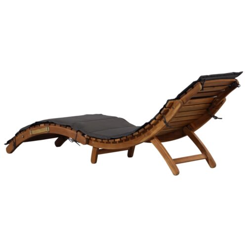 Sun Lounger with Cushion Solid Acacia Wood Dark Grey - Image 3