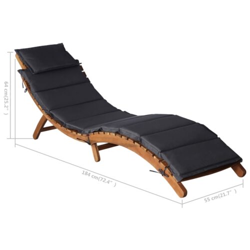 Sun Lounger with Cushion Solid Acacia Wood Dark Grey - Image 11