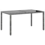 Garden Table 150x90x75cm Tempered Glass Poly Rattan Grey