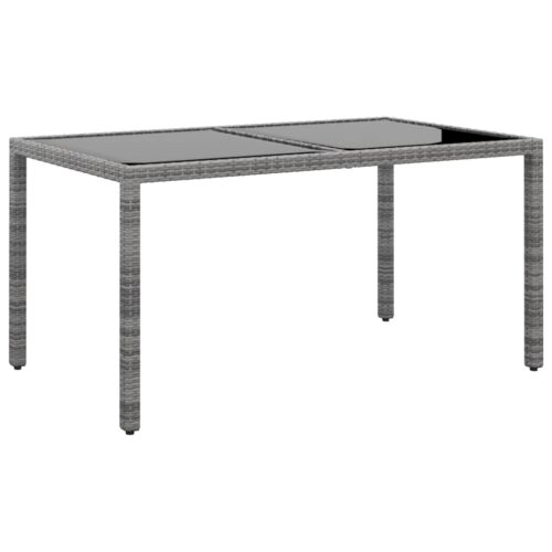 Garden Table 150x90x75cm Tempered Glass Poly Rattan Grey