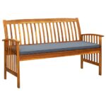 Garden Bench with Cushion 147cm Solid Acacia Wood