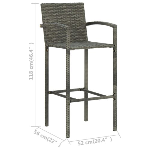 Bar Stools 2pcs Grey Poly Rattan - Image 8