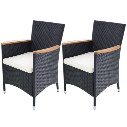 Garden Chairs 2pcs with Cushions Poly Rattan Black