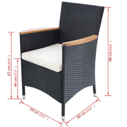 Garden Chairs 2pcs with Cushions Poly Rattan Black - Image 5