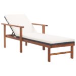 Sun Lounger with Cushion Poly Rattan Solid Acacia Wood Black