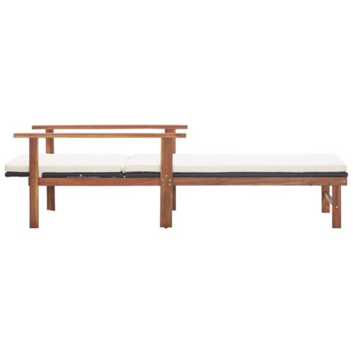 Sun Lounger with Cushion Poly Rattan Solid Acacia Wood Black - Image 3