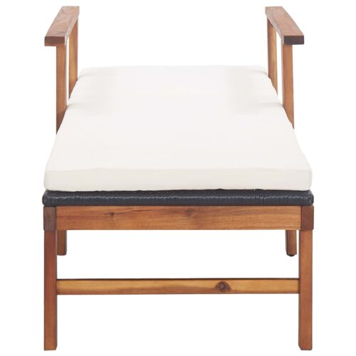 Sun Lounger with Cushion Poly Rattan Solid Acacia Wood Black - Image 7