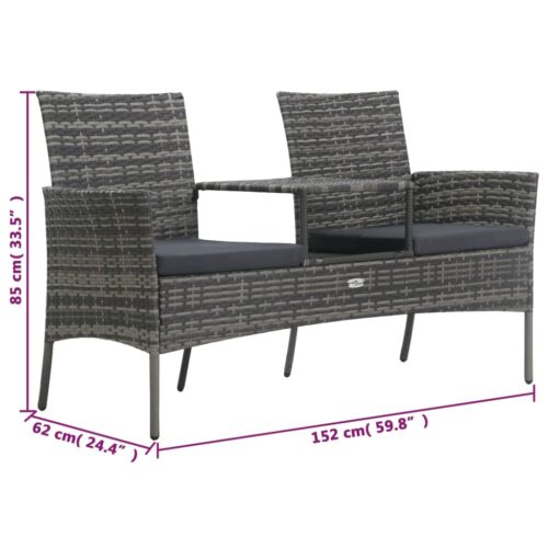 2-Seater Garden Sofa with Tea Table Poly Rattan Anthracite - Image 7