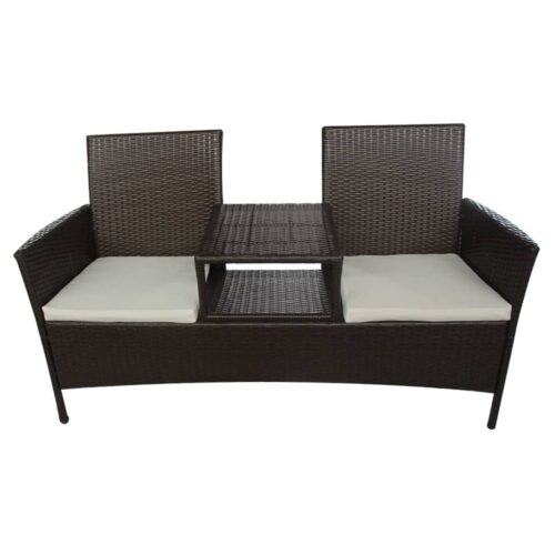 2-Seater Garden Sofa with Tea Table Poly Rattan Brown - Image 2