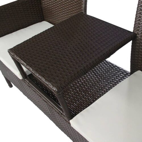 2-Seater Garden Sofa with Tea Table Poly Rattan Brown - Image 3