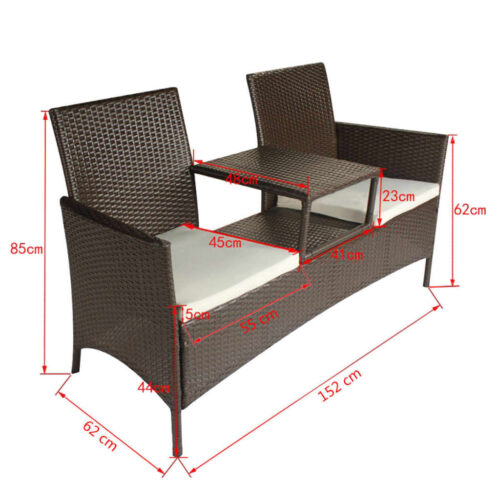 2-Seater Garden Sofa with Tea Table Poly Rattan Brown - Image 5