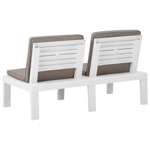 Garden Lounge Bench with Cushion Plastic White - Image 4