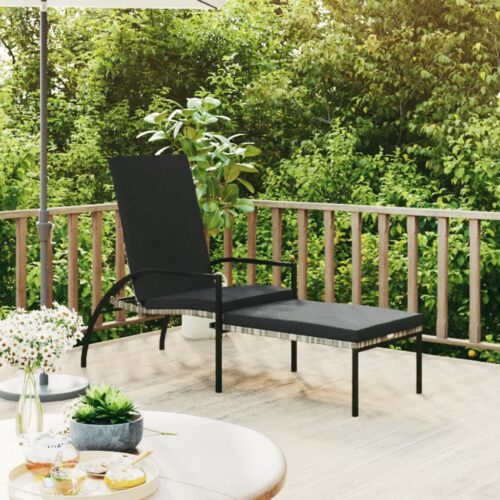 Outdoor Sun Lounger Garden Patio Pool Footrest Lounge Chair Wicker Rattan Grey - Image 10