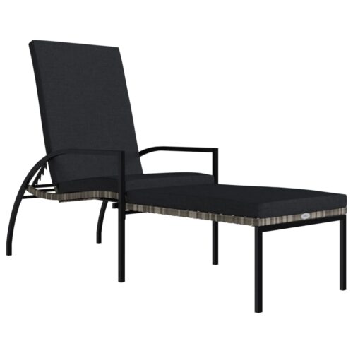 Outdoor Sun Lounger Garden Patio Pool Footrest Lounge Chair Wicker Rattan Grey