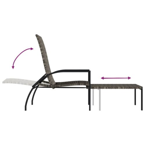 Outdoor Sun Lounger Garden Patio Pool Footrest Lounge Chair Wicker Rattan Grey - Image 8
