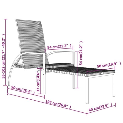Outdoor Sun Lounger Garden Patio Pool Footrest Lounge Chair Wicker Rattan Grey - Image 9