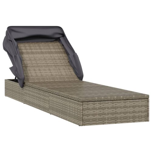Sunbed with Foldable Roof Grey 213x63x97cm Poly Rattan - Image 3