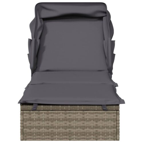 Sunbed with Foldable Roof Grey 213x63x97cm Poly Rattan - Image 5