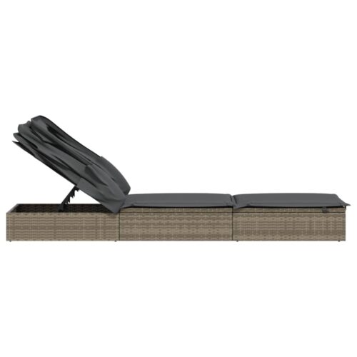 Sunbed with Foldable Roof Grey 213x63x97cm Poly Rattan - Image 7