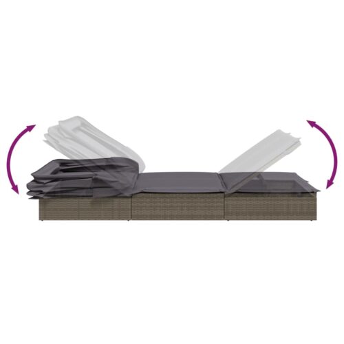 Sunbed with Foldable Roof Grey 213x63x97cm Poly Rattan - Image 8