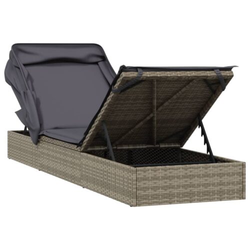 Sunbed with Foldable Roof Grey 213x63x97cm Poly Rattan - Image 9