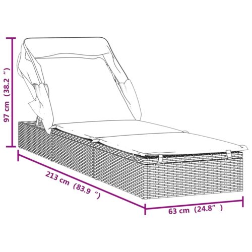 Sunbed with Foldable Roof Grey 213x63x97cm Poly Rattan - Image 11