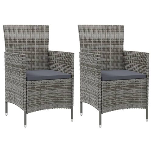 Garden Chairs with Cushions 2pcs Poly Rattan Grey