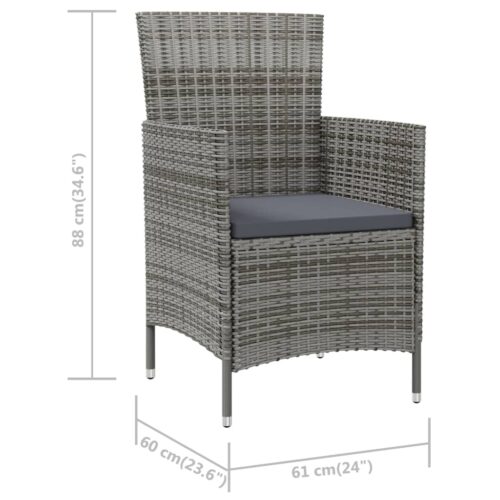 Garden Chairs with Cushions 2pcs Poly Rattan Grey - Image 7