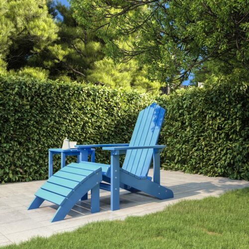 Garden Adirondack Chair with Footstool HDPE Aqua Blue - Image 8