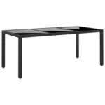 Garden Table 190x90x75cm Tempered Glass Poly Rattan Black