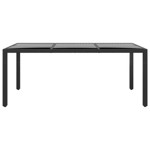 Garden Table 190x90x75cm Tempered Glass Poly Rattan Black - Image 2