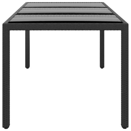 Garden Table 190x90x75cm Tempered Glass Poly Rattan Black - Image 3