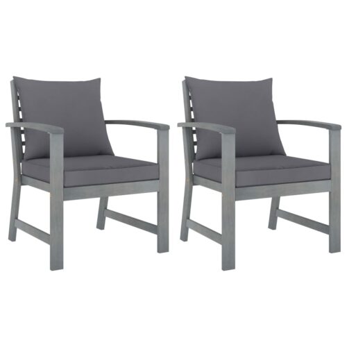 Garden Chairs 2pcs with Dark Grey Cushions Solid Acacia Wood