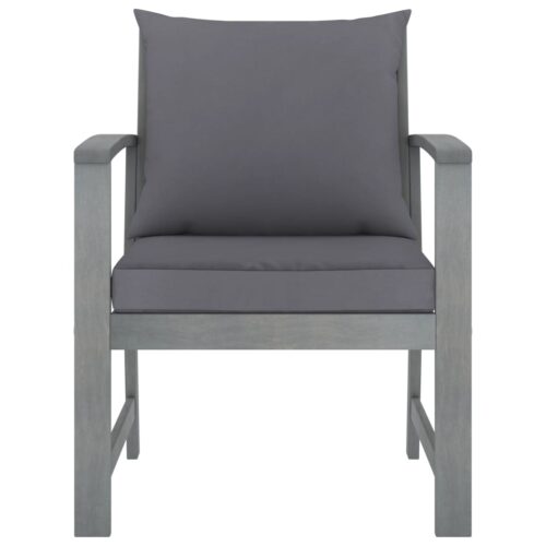 Garden Chairs 2pcs with Dark Grey Cushions Solid Acacia Wood - Image 2