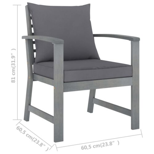 Garden Chairs 2pcs with Dark Grey Cushions Solid Acacia Wood - Image 6