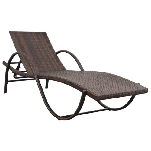 Sun Lounger with Cushion Poly Rattan Brown - Image 2