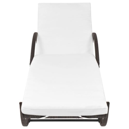 Sun Lounger with Cushion Poly Rattan Brown - Image 3