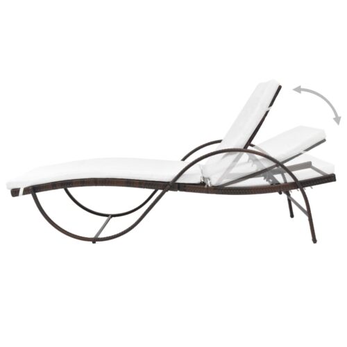 Sun Lounger with Cushion Poly Rattan Brown - Image 4