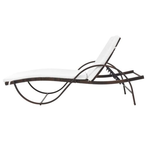 Sun Lounger with Cushion Poly Rattan Brown - Image 5