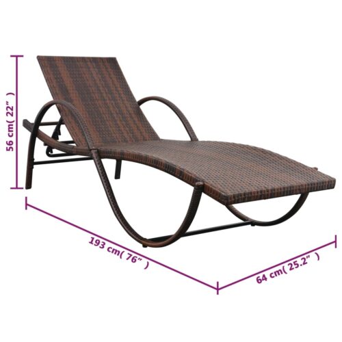 Sun Lounger with Cushion Poly Rattan Brown - Image 7