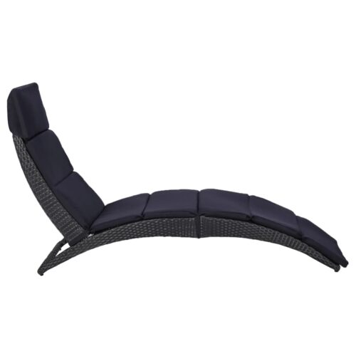 Sunbed with Cushion Poly Rattan Black - Image 2
