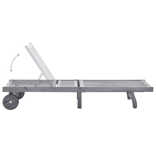Garden Sun Lounger with Cushion Grey Solid Acacia Wood - Image 3